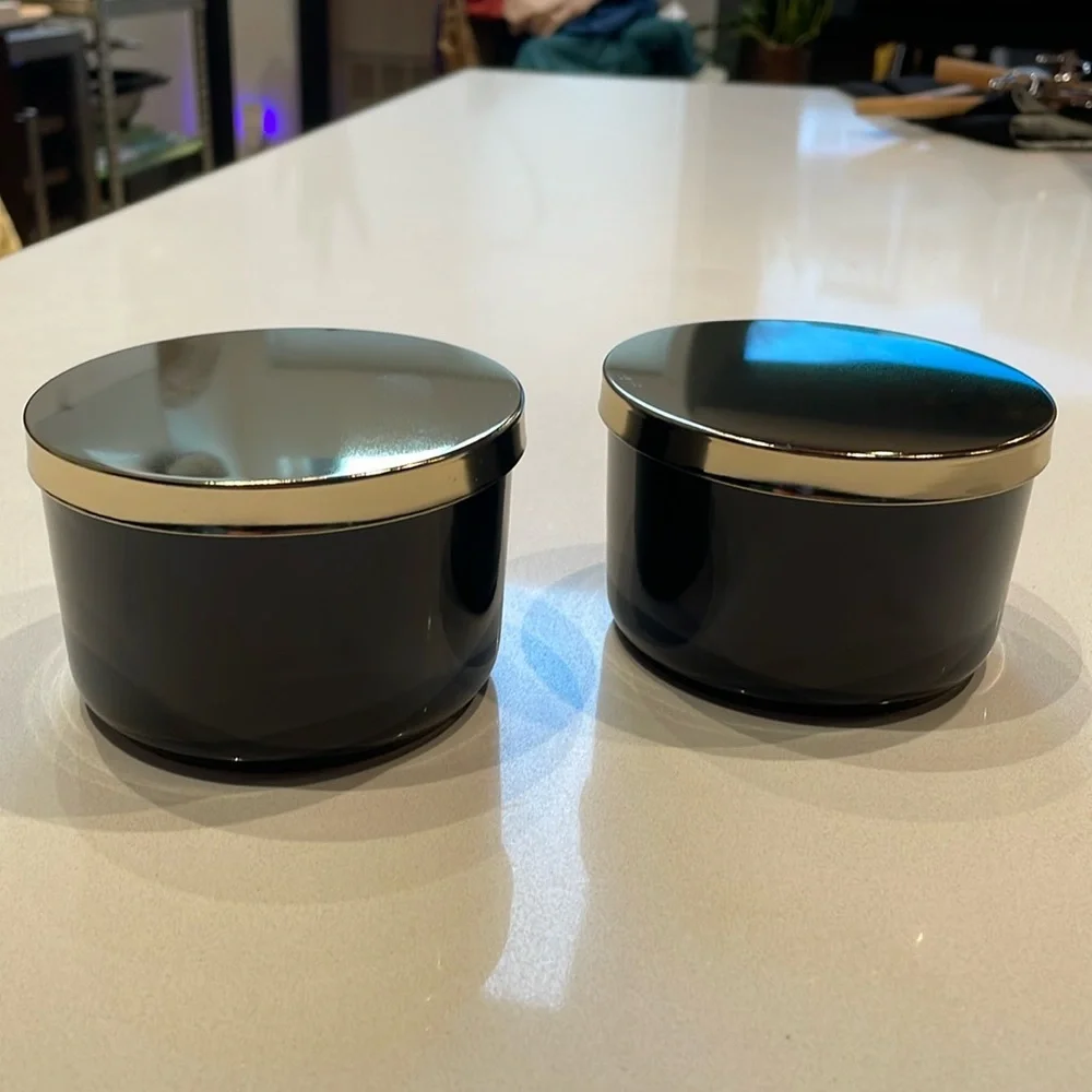 🆕 Z Gallerie Ceramic Multi-Use Storage Duo, 4” Canisters, Black/Brass. NWOT